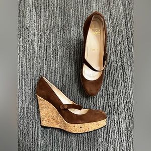 Christian Louboutin brown suede cork wedges